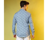 Men's Prussian Blue Micro Floral Shirt
