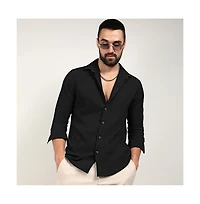 Campus Sutra Men's Midnight Black Embossed Micro Check Shirt