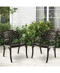 Vebreda Cast Aluminum Dining Chairs Set of 2 with Patio Chairs Armrests Flower Pattern