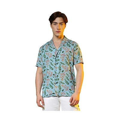 Campus Sutra Men's Sky Blue Foliage Shirt