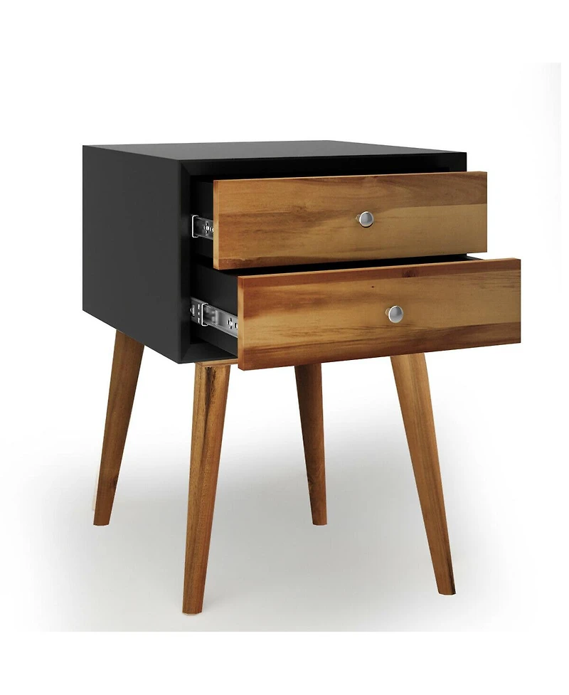 Sugift Mid-Century Wooden Multipurpose End Table with 2 Storage Drawers