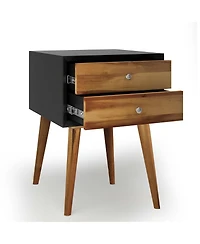 Sugift Mid-Century Wooden Multipurpose End Table with 2 Storage Drawers