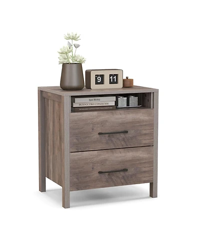 Sugift Nightstand with 2 Drawers Farmhouse Bed Side Table with Open Storage Shelf