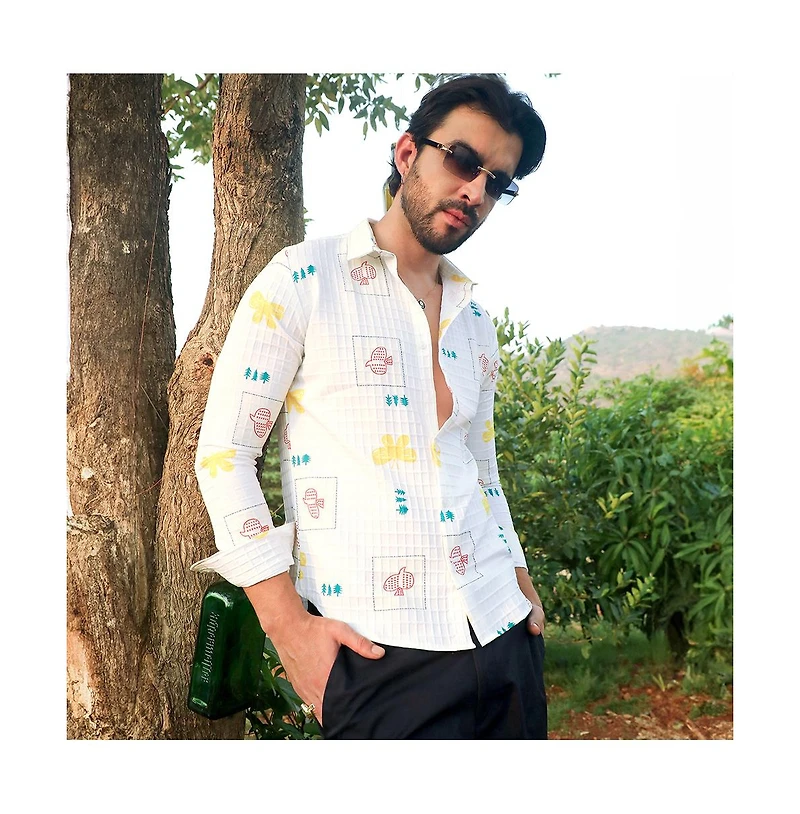 Campus Sutra Men's Chalk White Butterfly Pine Shirt