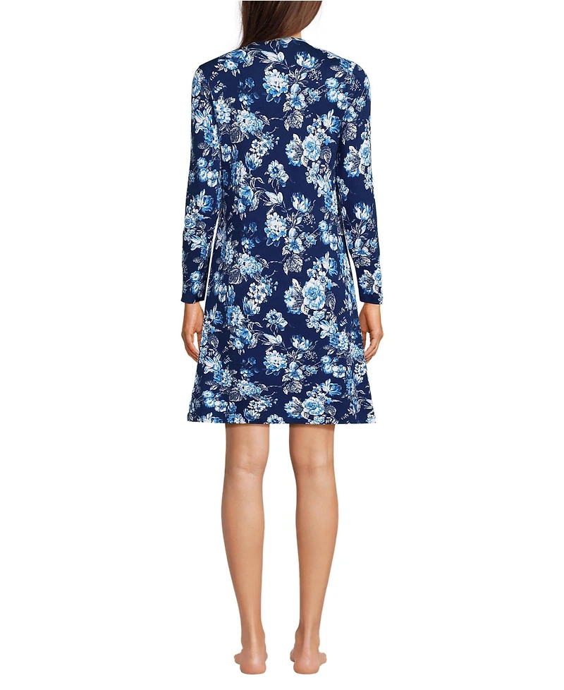 Lands' End Women's Cotton Interlock Long Sleeve Above the Knee Nightgown