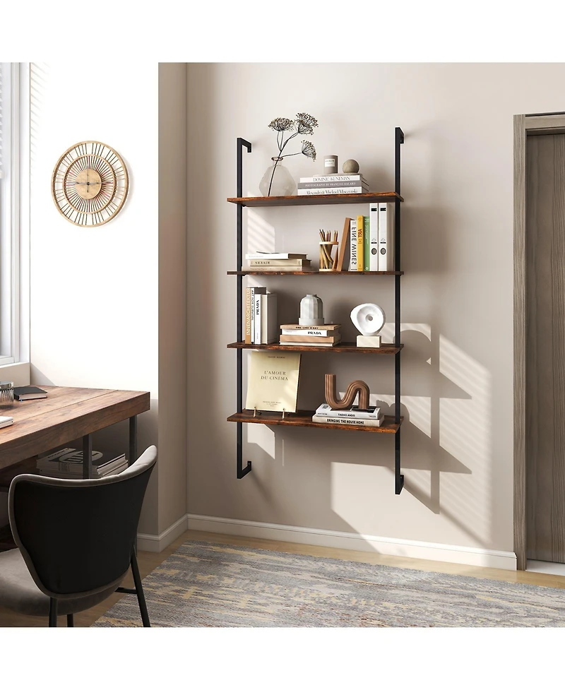 Sugift 4-Tier Industrial Ladder Bookshelf with Metal Frame