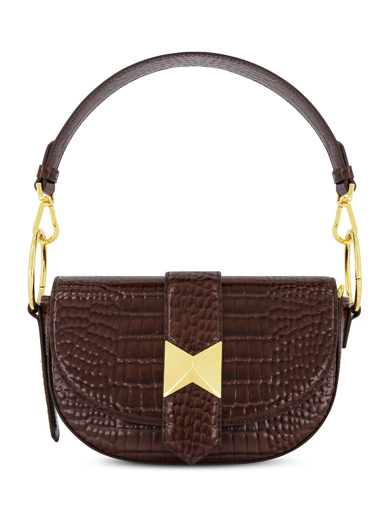 Crocodile Embossed Leather Gold Hardware Saddle Bag