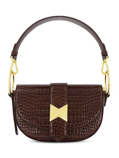 Crocodile Embossed Leather Gold Hardware Saddle Bag