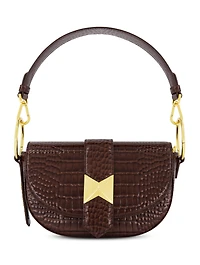 Crocodile Embossed Leather Gold Hardware Saddle Bag