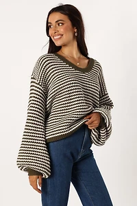 Petal and Pup Women's Becca Crewneck Waffle Stitch Stripe Knit Sweater