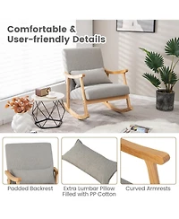 Givimo Upholstered Rocking Chair with Pillow and Rubber Wood Frame