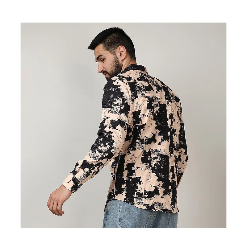 Campus Sutra Men's Beige & Black Paint Strokes Shirt