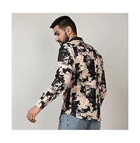 Campus Sutra Men's Beige & Black Paint Strokes Shirt