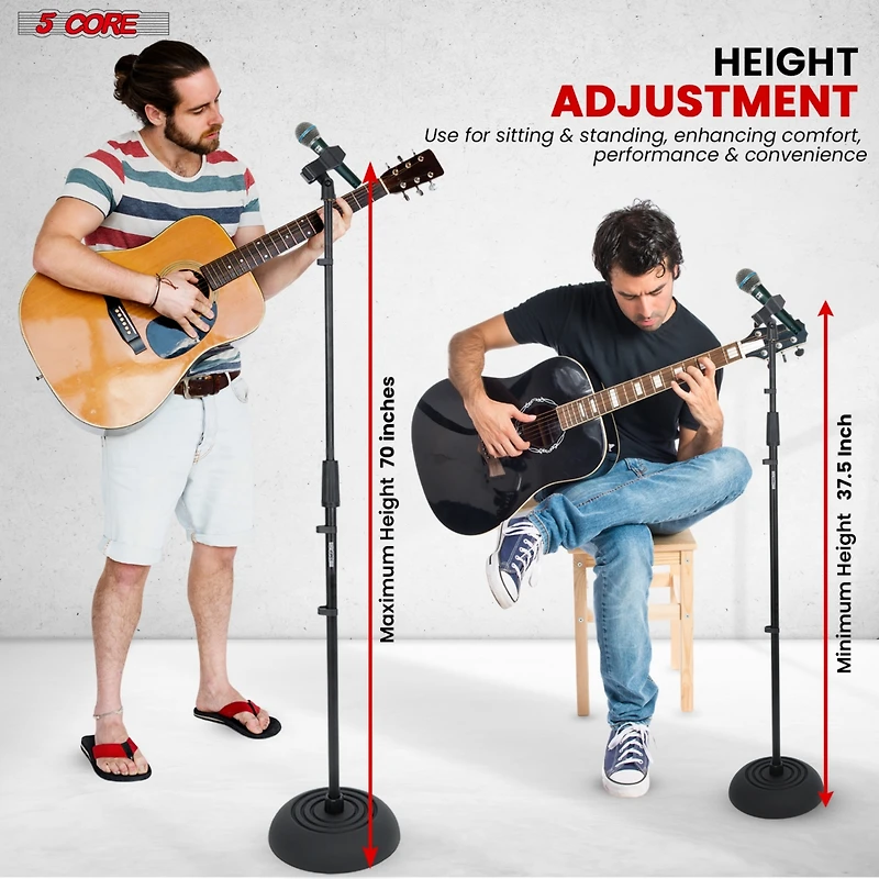 5 Core Tripod Mic Stand Height Adjustable 32 to 70" Universal Microphone Mount Stands w Round Base Ms Rbl