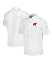 Tommy Bahama Men's White Wisconsin Badgers Coconut Point Palm Vista IslandZone Camp Button-Up Shirt