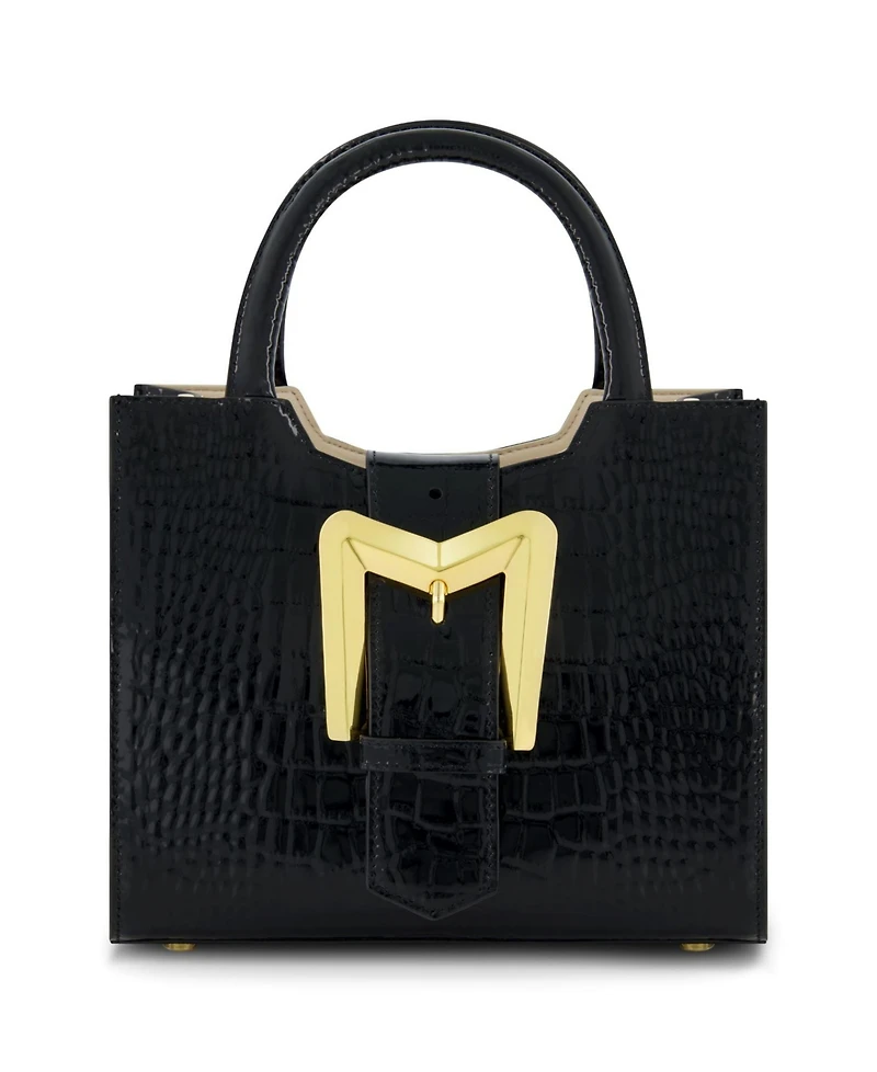 Crocodile Embossed Leather Gold Buckle Tote Bag