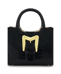 Crocodile Embossed Leather Gold Buckle Tote Bag