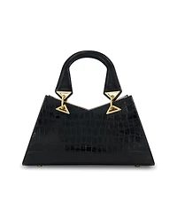 Gold Plated Hardware Crocodile Embossed Leather Handbag