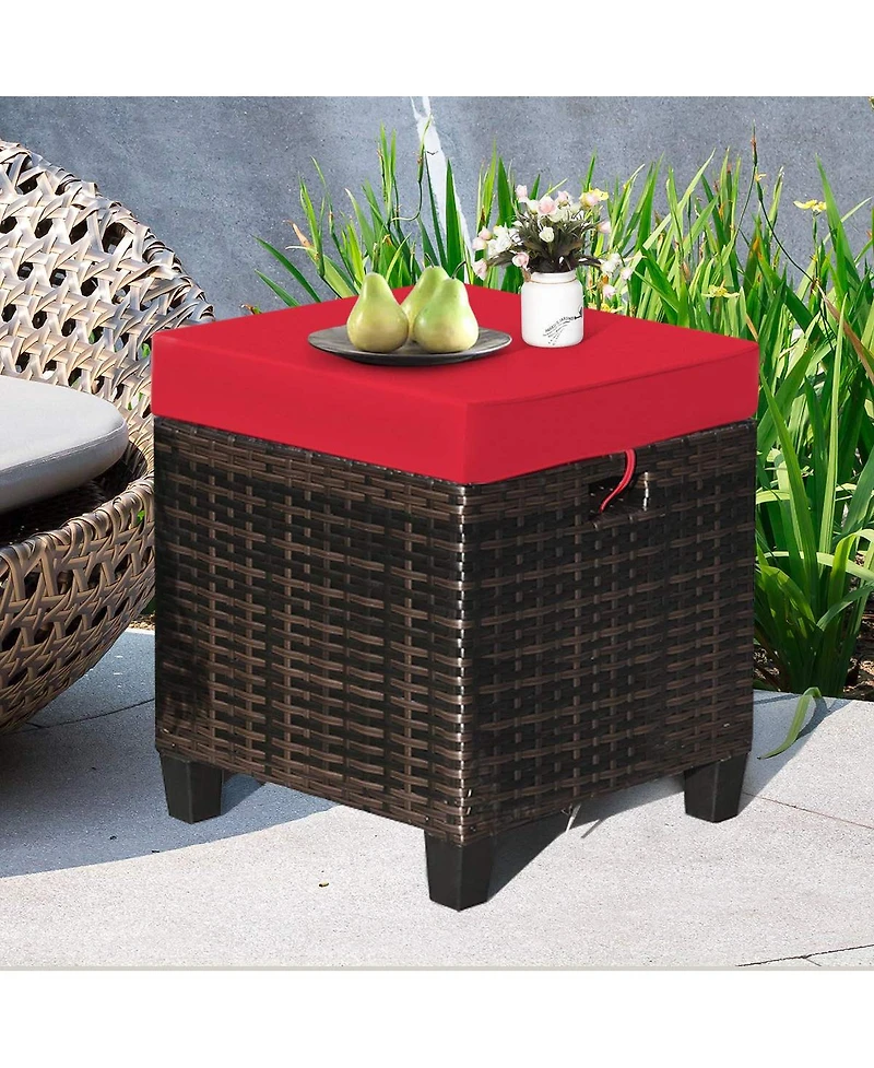 Skonyon 2 Pieces Patio Rattan Ottoman Set with Removable Cushions