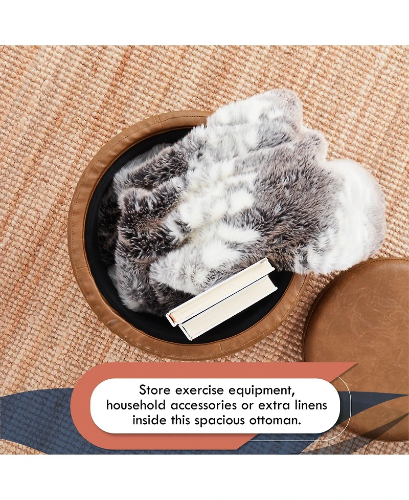 Lawrence Round Faux Leather Storage Ottoman with Table Top Lid