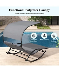 Vebreda Outdoor Dual Rocker Sunbed 2-Person Canopied Patio Lounger with Detachable Headrests