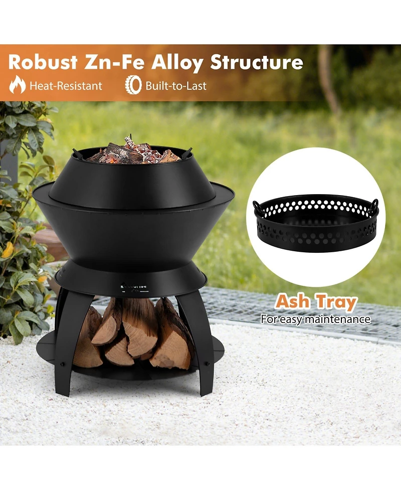 20 Inch Patio Fire Pit Metal Camping Fire Bowl with Pot Holder and Storage Shelf