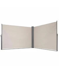 237 x 71 Inch Patio Retractable Double Folding Side Awning Screen Divider