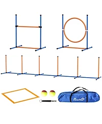 PawHut Dog Agility Training Equipment W/ Weave Poles, Adjustable Hurdle
