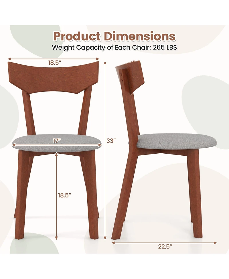 Skonyon Wooden Dining Chair Set of 2 with Rubber Wood Legs and Padded Seat Cushion