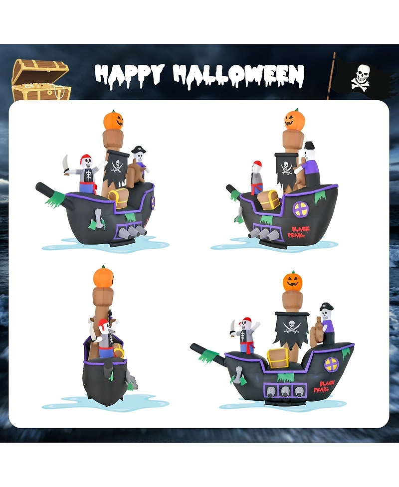Skonyon 7 Feet Long Halloween Inflatable Pirate Ship with Led Lights Blower