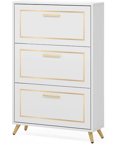 Tribesigns Shoe Storage Cabinet with 3 Flip Drawers, Freestanding Shoes Organizer with Metal Legs for Entryway, Narrow Shoe Rack Cabinets