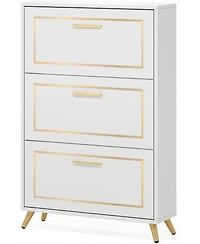 Tribesigns Shoe Storage Cabinet with 3 Flip Drawers, Freestanding Shoes Organizer with Metal Legs for Entryway, Narrow Shoe Rack Cabinets