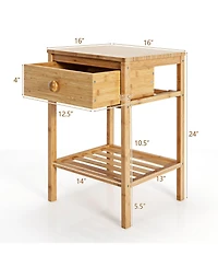 Sugift Set of 2 Bamboo End Tables with Drawer and Open Shelf