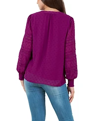 Fever Women's Clip Dot Top with Smocked Cuff