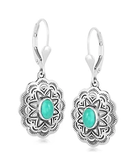 American West Jewelry Sterling Silver and Green Turquoise Gemstone Concha Lever Back Earrings