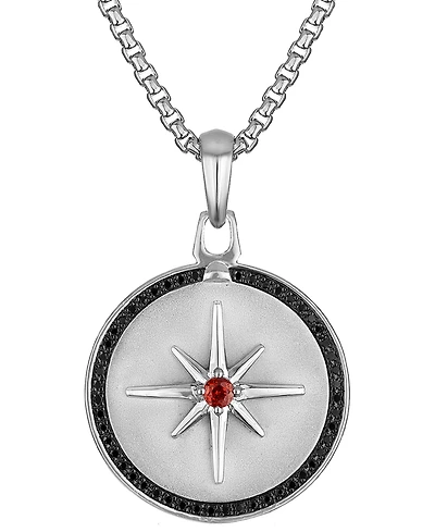 Bulova Marc Anthony Men's Orange Sapphire (1/8 ct. t.w.) & Black Diamond (1/4 ct. t.w.) North Star Pendant Necklace in Sterling Silver-Plate, 24" + 2"