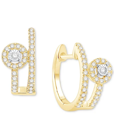 Diamond Halo Double Row Hoop Earrings (1/4 ct. t.w.) in 10k Two-Tone Gold