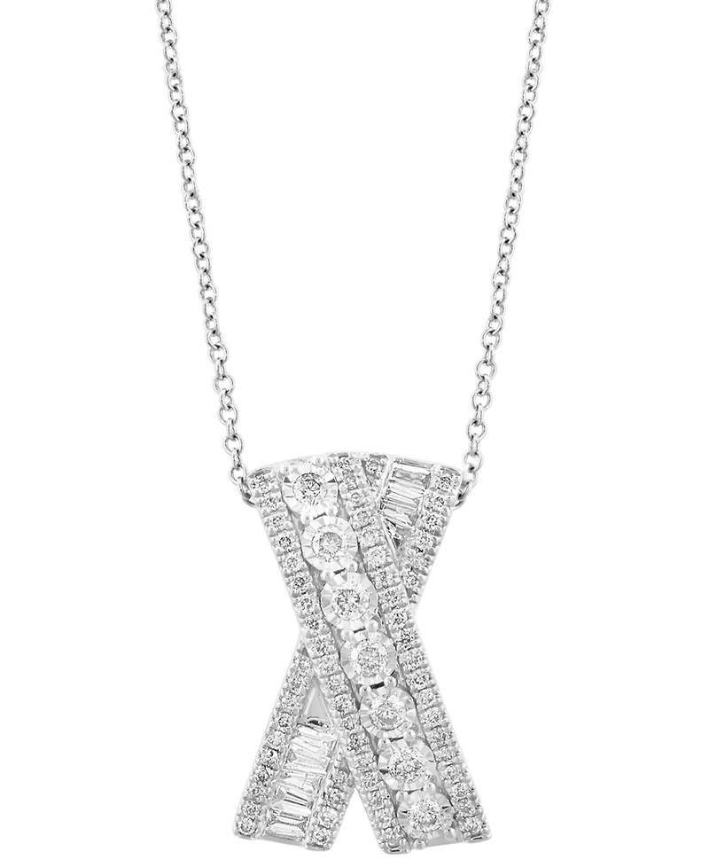 Effy Diamond Round & Baguette Crossover 18" Pendant Necklace (3/4 ct. t.w.) in 14k White Gold