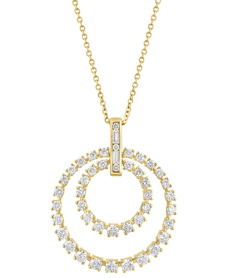 Effy Diamond Round & Baguette Double Circle 18" Pendant Necklace (1-5/8 ct. t.w.) in 14k Gold