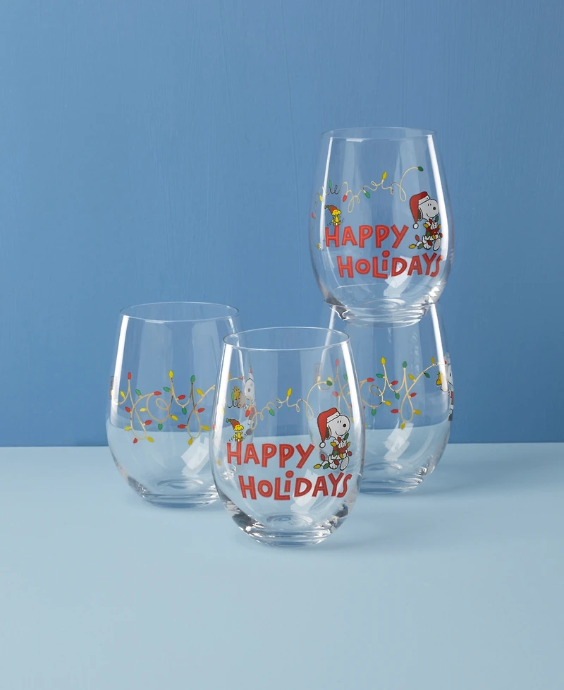Lenox Snoopy Christmas Assorted Stemless Wine Glasses, Set of 4, Exclusively at Macy's