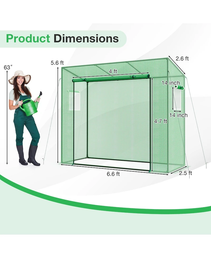 Slickblue Outdoor Portable Walk-in Greenhouse with Pe Cover Heavy-Duty Metal Frame Roll-up Zipper Door