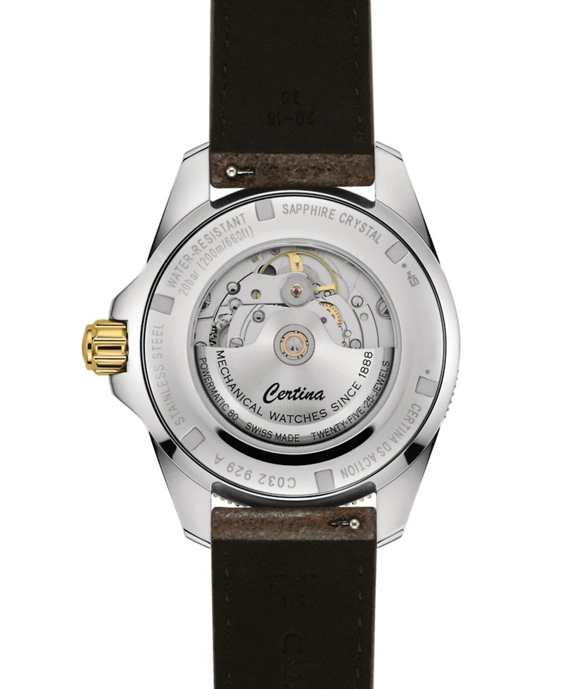 Certina Men's Swiss Automatic Ds Action Gmt Powermatic 80 Brown Leather Strap Watch 41mm
