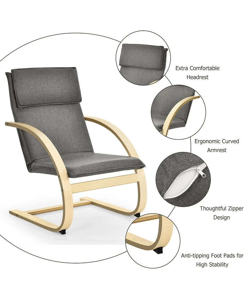 Gymax Set of 2 Bentwood Lounge Chair Fabric Upholstered Accent Leisure Armchair Gray