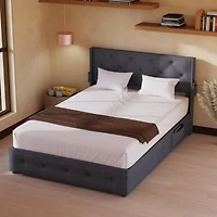 Streamdale Queen Bed Frame with Storage, Lift Up, Wingback Headboard, Usb Ports