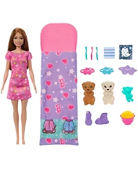 Barbie Doll Puppy Slumber Party Playset with 2 Toy Dog Figures, 10+ Accessories, Color-Change
