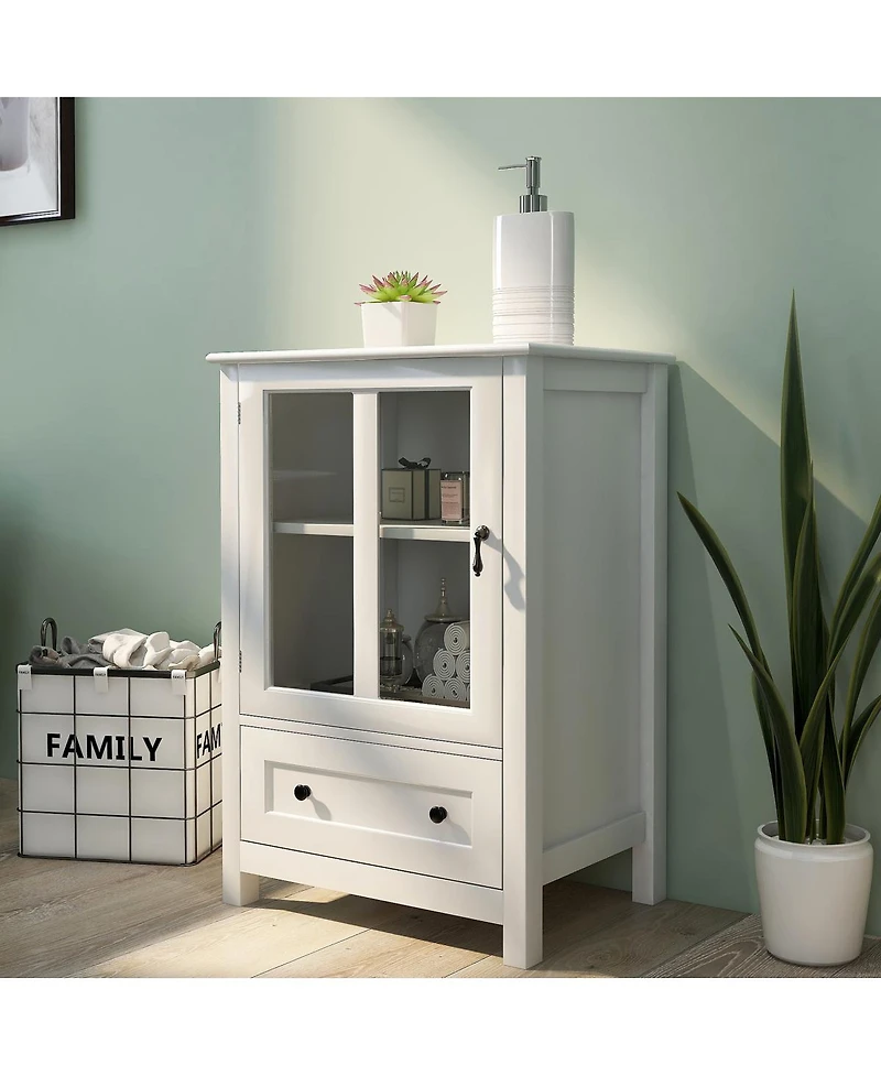 Streamdale Buffet Storage Cabinet With Single Glass Doors And Unique Bell Handle