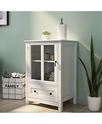 Streamdale Buffet Storage Cabinet With Single Glass Doors And Unique Bell Handle