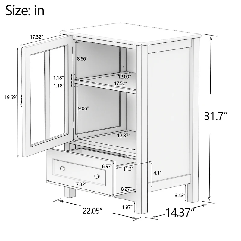 Streamdale Buffet Storage Cabinet With Single Glass Doors And Unique Bell Handle