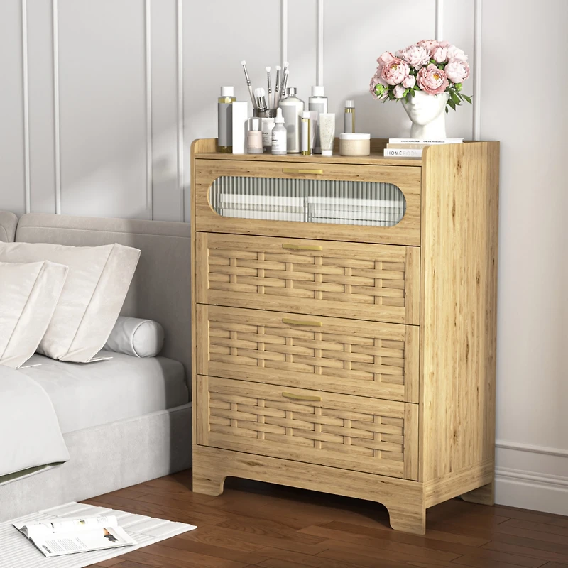 Simplie Fun Multipurpose 4-Drawer Dresser with Stylish Woven Texture Top