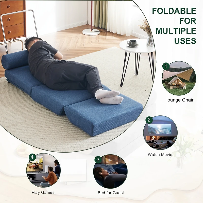 Streamdale Furniture Foldable Sofa Bed with Pillow, Portable, Breathable Linen